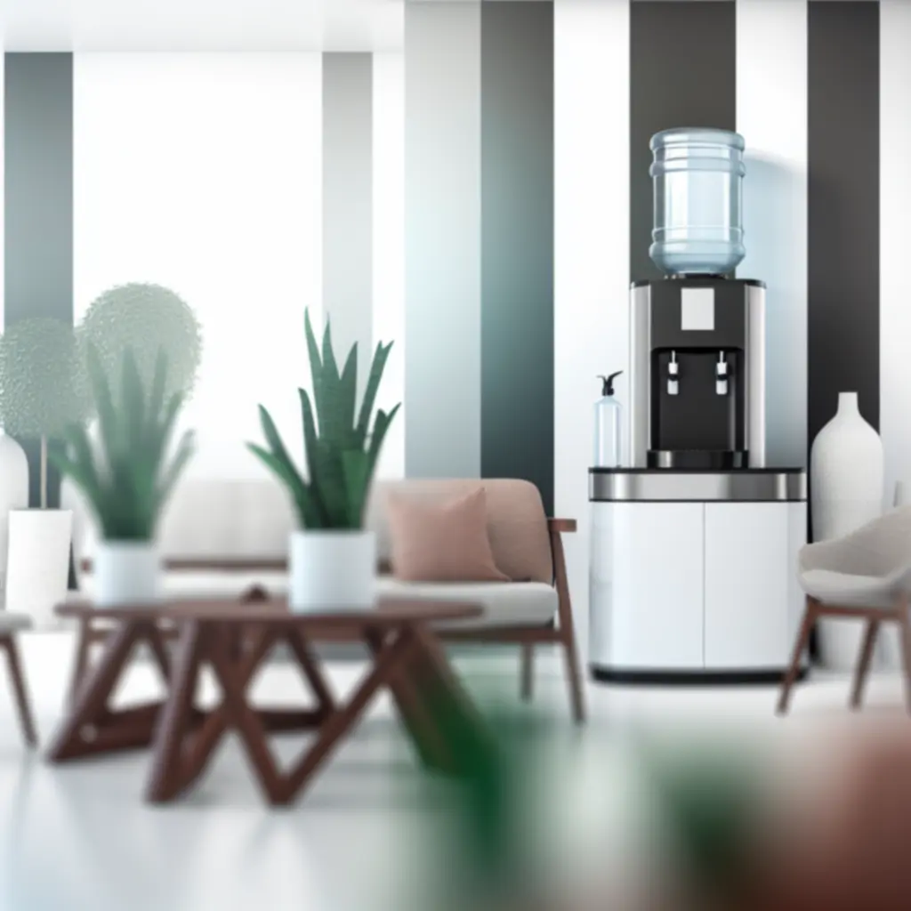 Elegancki dystrybutor wody Aquaville w nowoczesnym, jasnym salonie