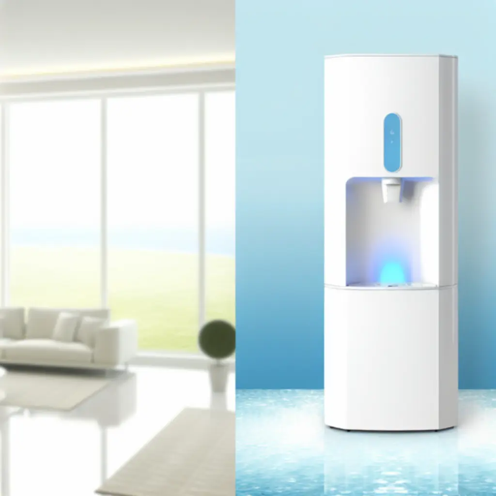 Nowoczesny dystrybutor wody Aquaville w jasnym, minimalistycznym wnętrzu biurowym