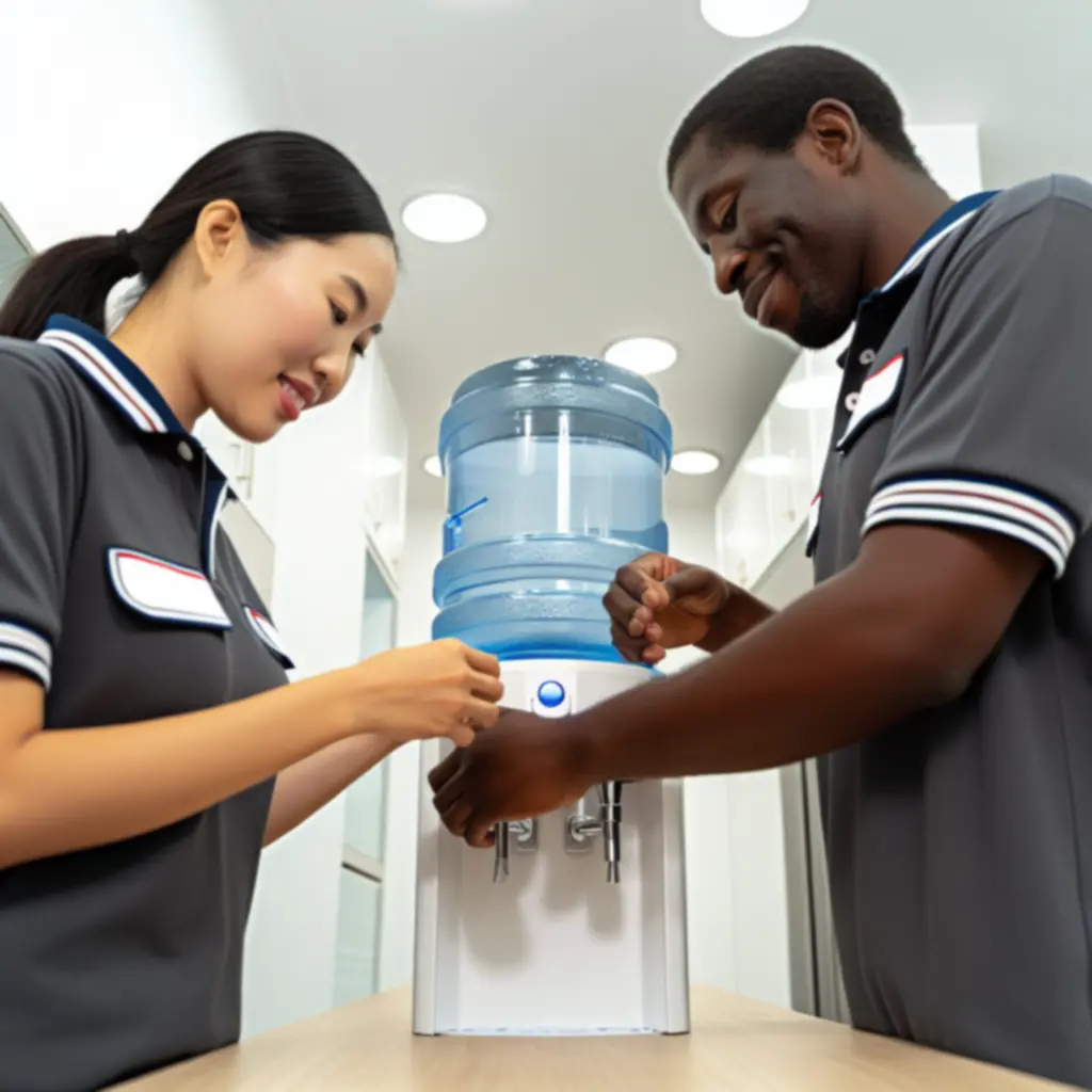 Zespół Aquaville dostarczający i montujący cooler w biurze